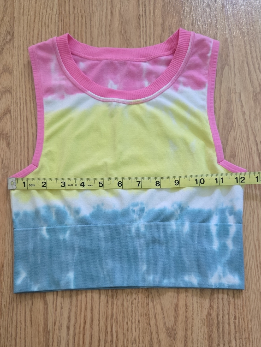 Women's Tie-Dye Slim Crop Tank Top - Pink Yellow Blue - Picture 3 of 6